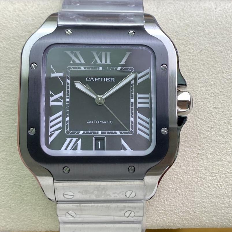 CARTIER SANTOS DE CARTIE LARGE STEEL CASE BLACK BEZEL WHITE DIAL