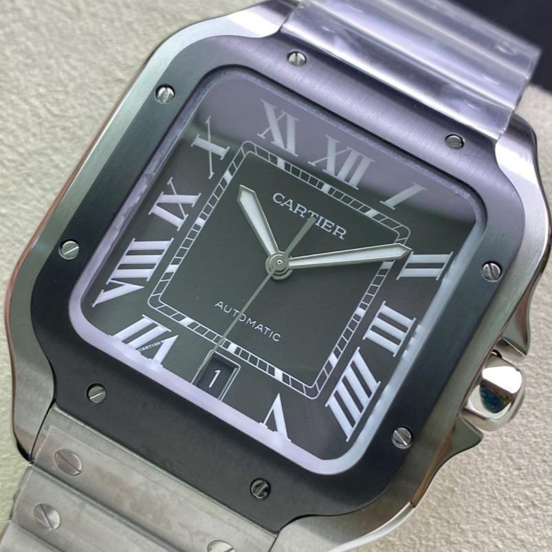 CARTIER SANTOS DE CARTIE LARGE STEEL CASE BLACK BEZEL WHITE DIAL