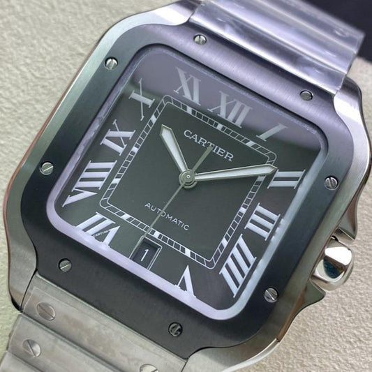 CARTIER SANTOS DE CARTIE LARGE STEEL CASE BLACK BEZEL WHITE DIAL