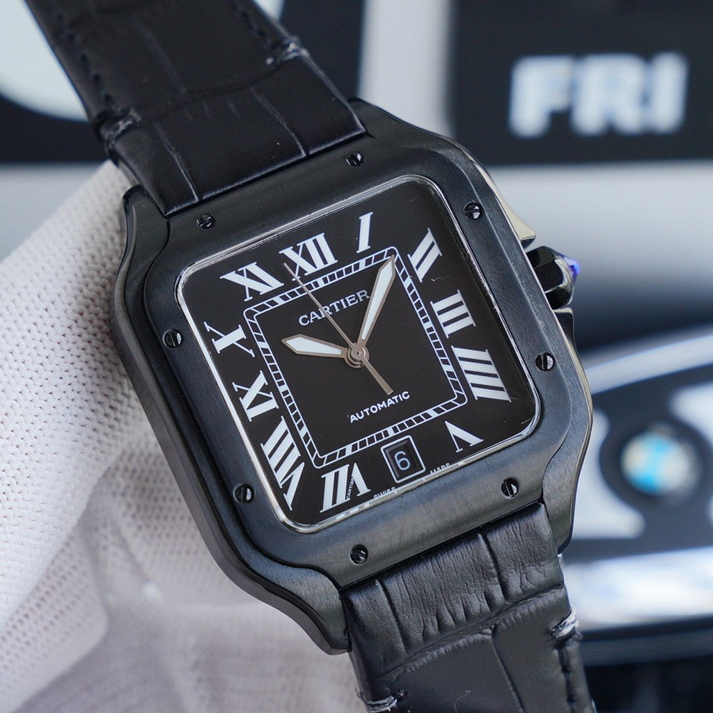 CARTIER SANTOS 40MM BLACK CASE LEATHER STRAP