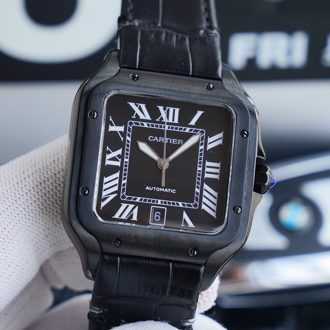 CARTIER SANTOS 40MM BLACK CASE LEATHER STRAP
