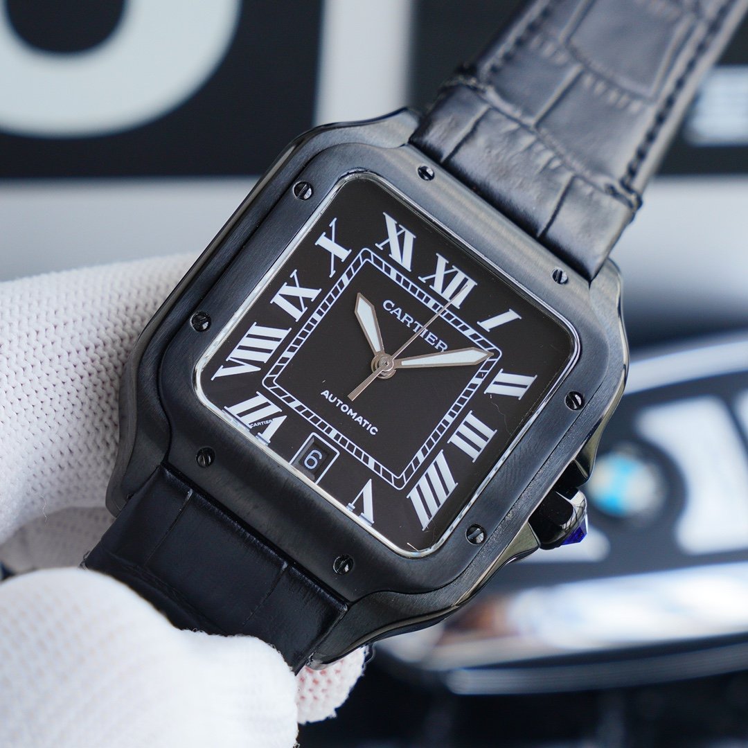 CARTIER SANTOS 40MM BLACK CASE LEATHER STRAP