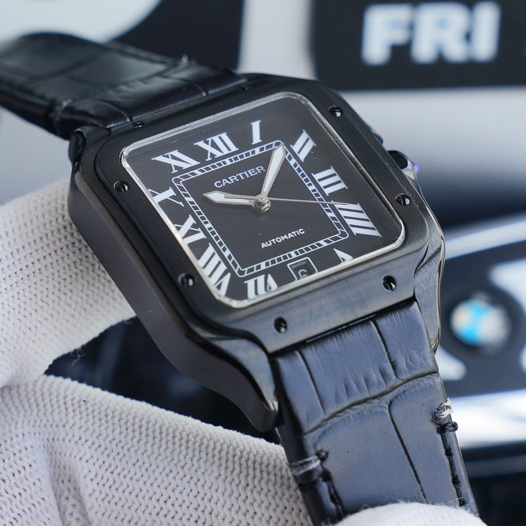 CARTIER SANTOS 40MM BLACK CASE LEATHER STRAP