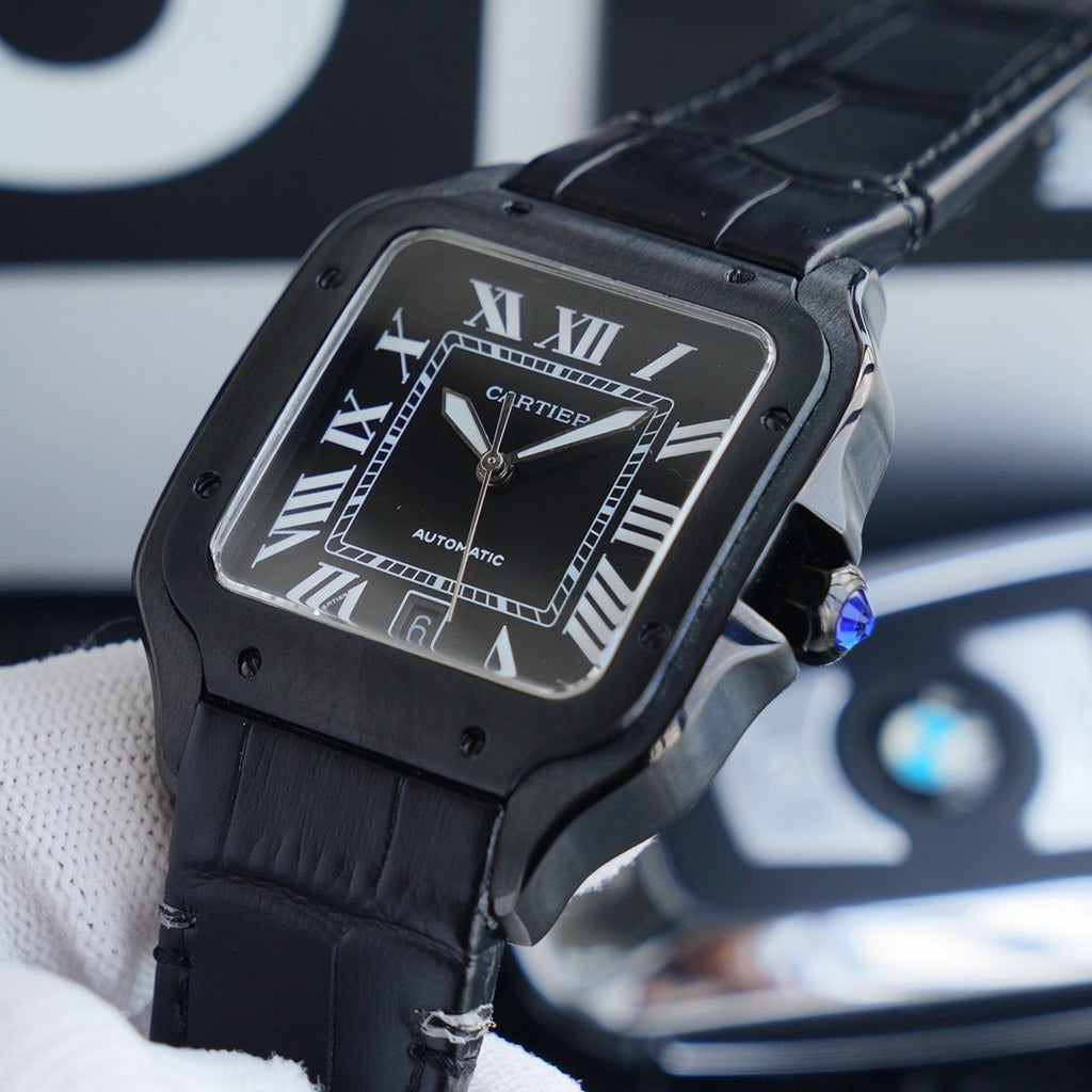 CARTIER SANTOS 40MM BLACK CASE LEATHER STRAP