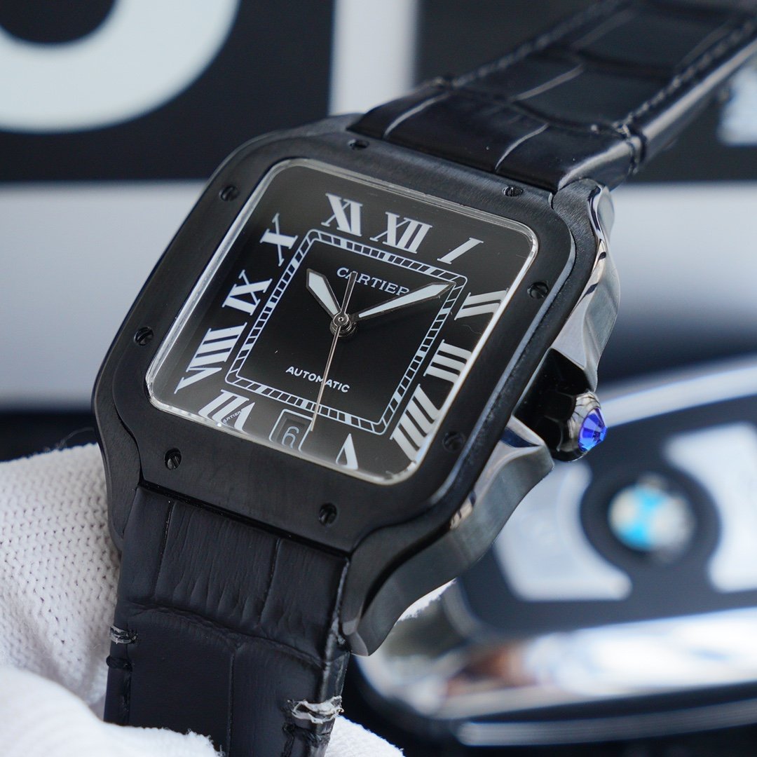 CARTIER SANTOS 40MM BLACK CASE LEATHER STRAP