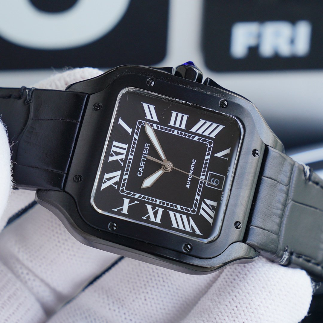 CARTIER SANTOS 40MM BLACK CASE LEATHER STRAP