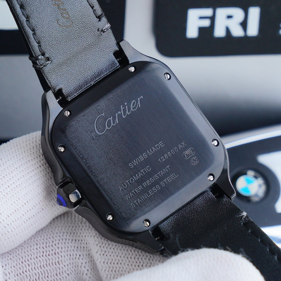 CARTIER SANTOS 40MM BLACK CASE LEATHER STRAP