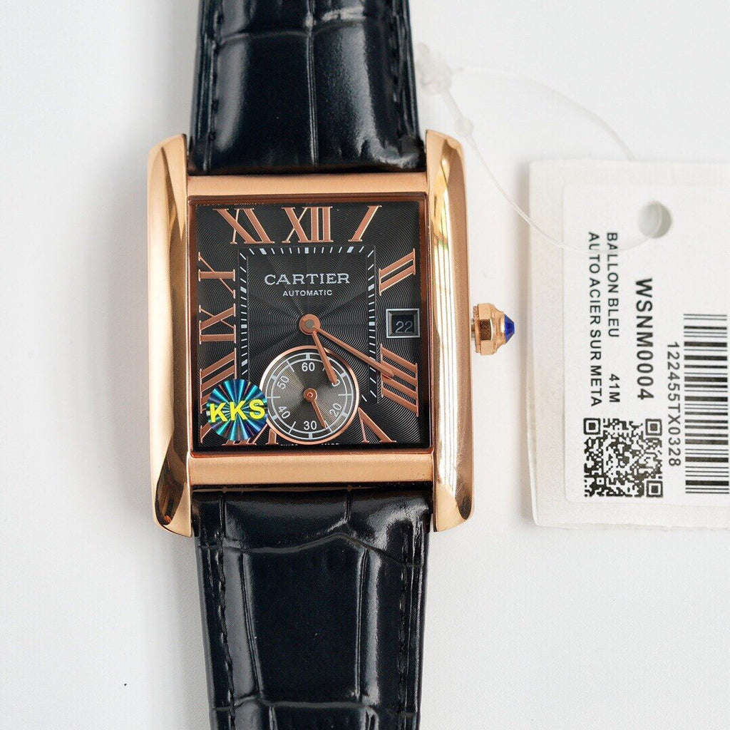 CARTIER TANK MC SECOND TIME ROSE GOLD CASE LEATHER