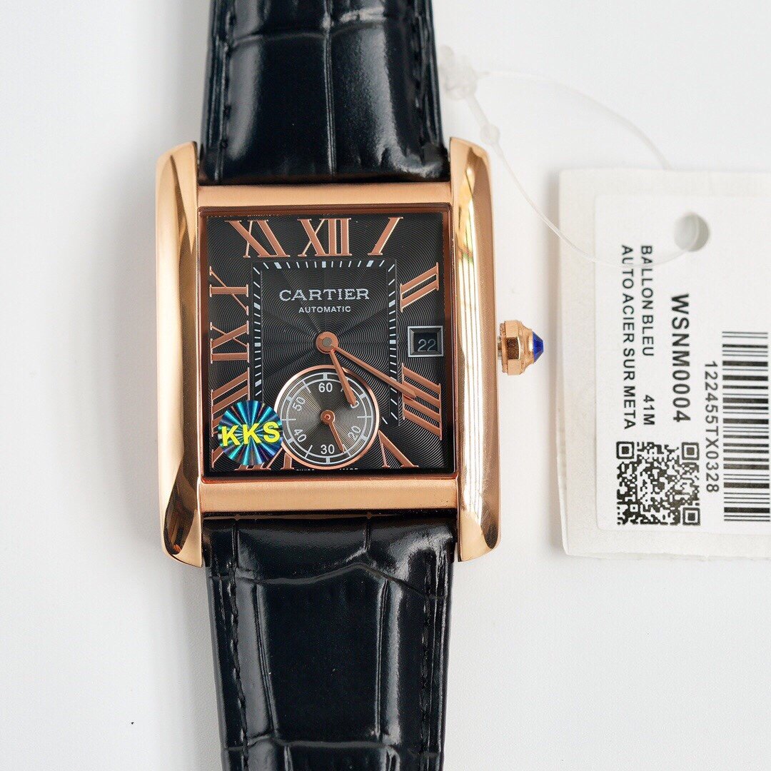 CARTIER TANK MC SECOND TIME ROSE GOLD CASE LEATHER