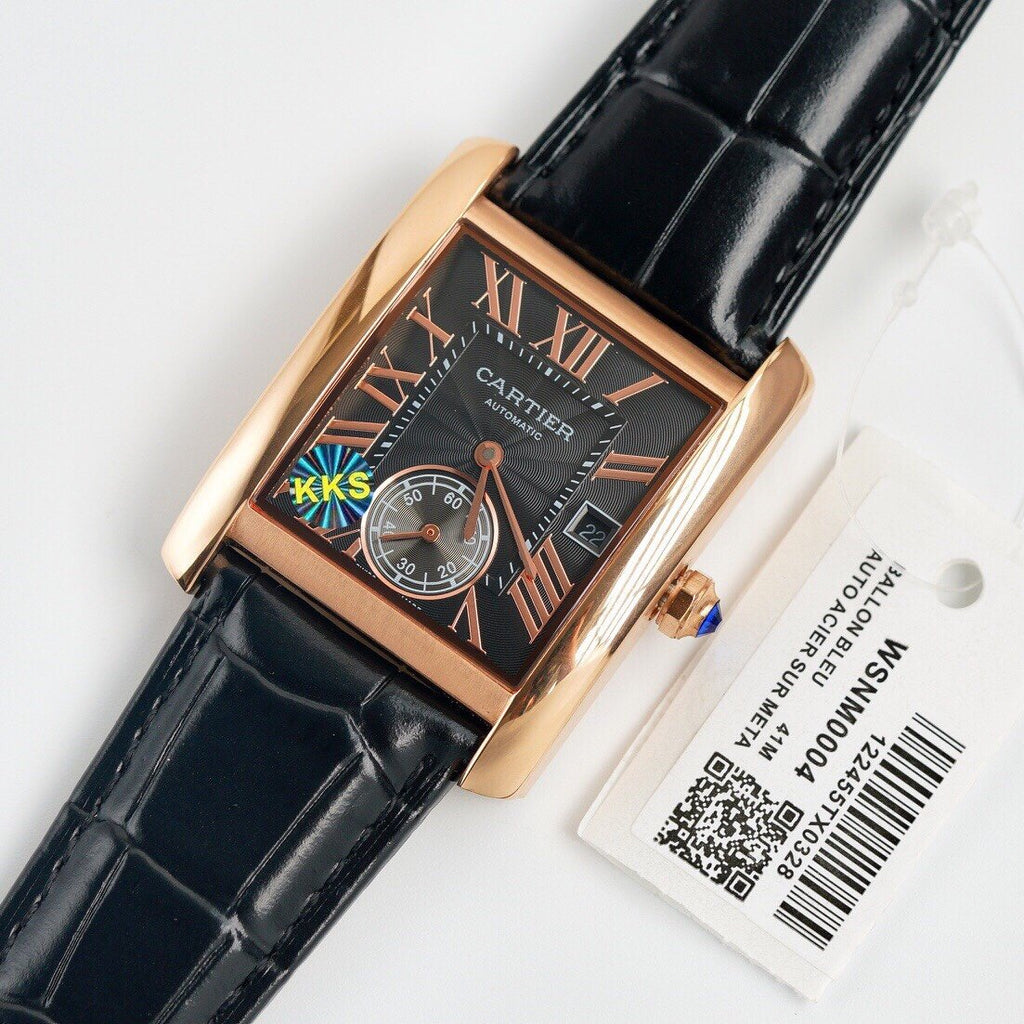 CARTIER TANK MC SECOND TIME ROSE GOLD CASE LEATHER