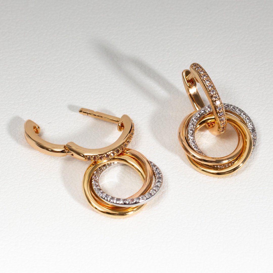 CARTIER TRINITY EARRINGS GOLD SILVER PINK GOLD DIAMONDS