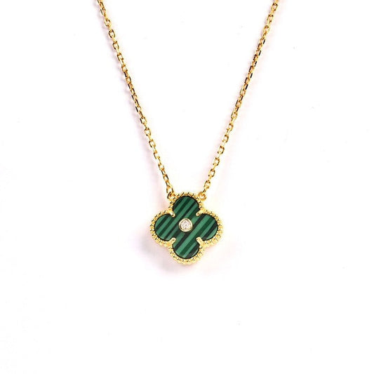 Van Cleef & Arpels CLOVER PEDANT MALACHITE GOLD NECKLACE
