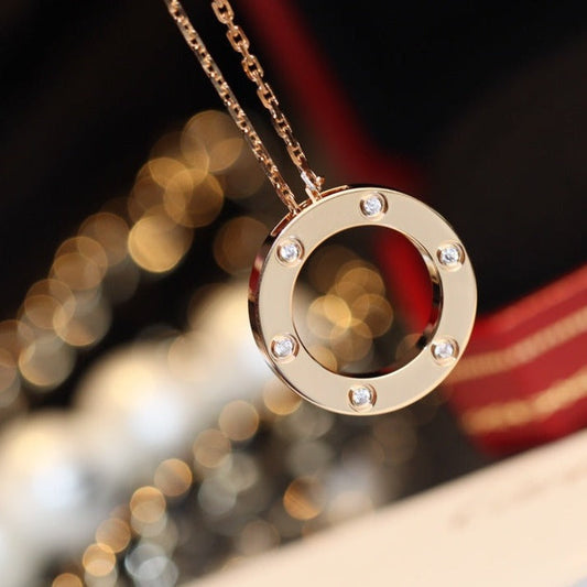 CARTIER LOVE NECKLACE 16MM 6 DIAMONDS PINK GOLD