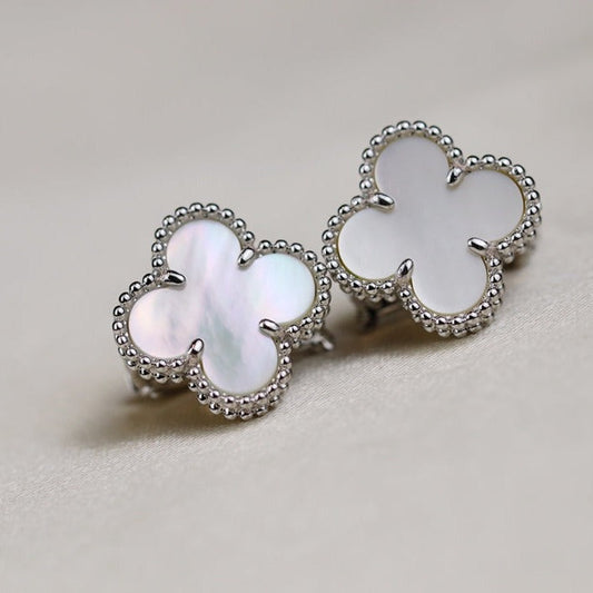 Van Cleef & Arpels VINTAGE CLOVER SILVER MOP EARRINGS