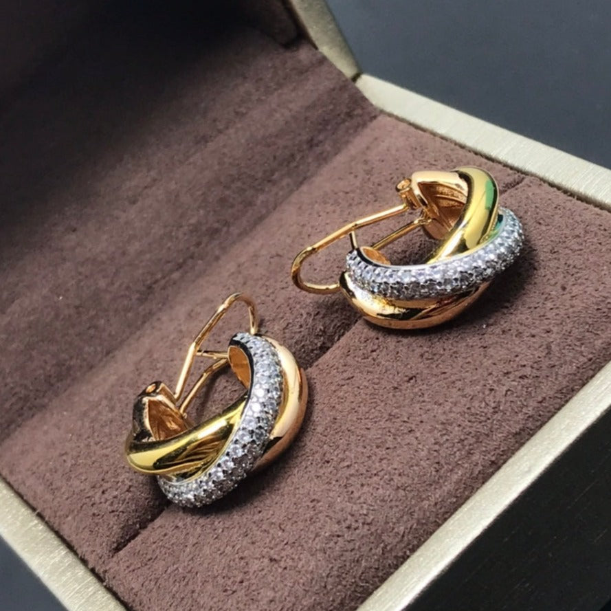 CARTIER TRINITY PINK GOLD DIAMOND GOLD EARRINGS