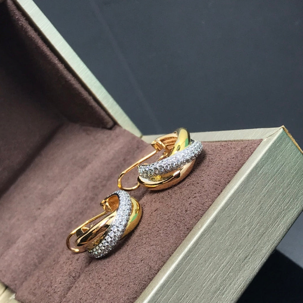 CARTIER TRINITY PINK GOLD DIAMOND GOLD EARRINGS
