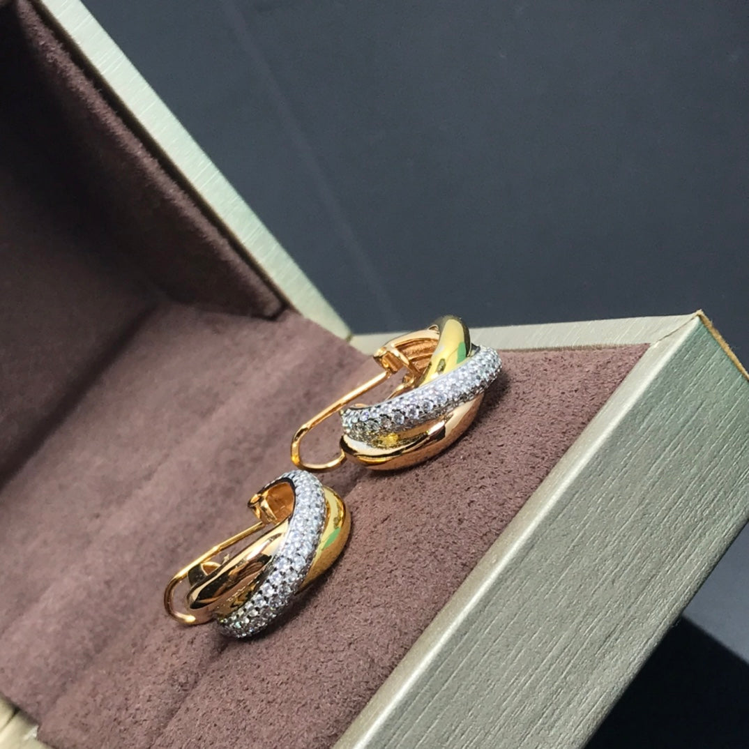 CARTIER TRINITY PINK GOLD DIAMOND GOLD EARRINGS