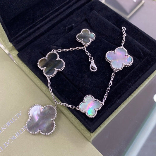 Van Cleef & Arpels CLOVER 5 MOTIFS SIVLER DARK MOP BRACELET