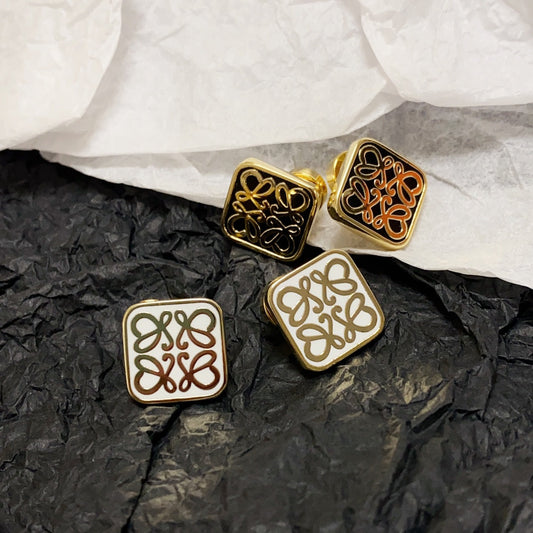 LOEWE ANAGRAM GOLD STUD SQUARE EARRINGS