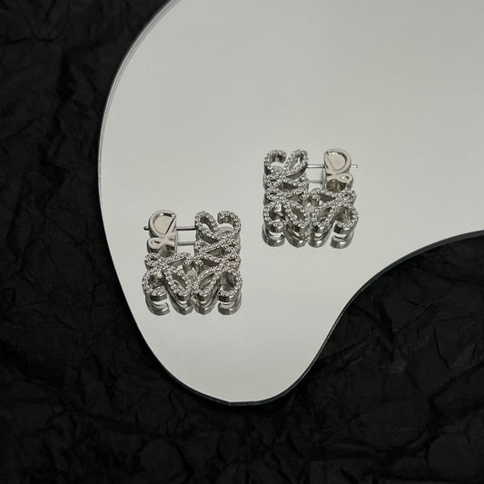LOEWE PAVED ANAGRAM MINI SILVER EARRINGS
