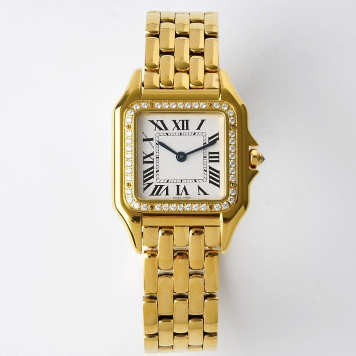 CARTIER PANTHERE 27MM GOLD CASE DIAMOND BEZEL WHITE DIAL