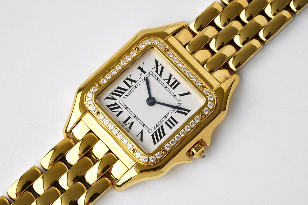 CARTIER PANTHERE 27MM GOLD CASE DIAMOND BEZEL WHITE DIAL