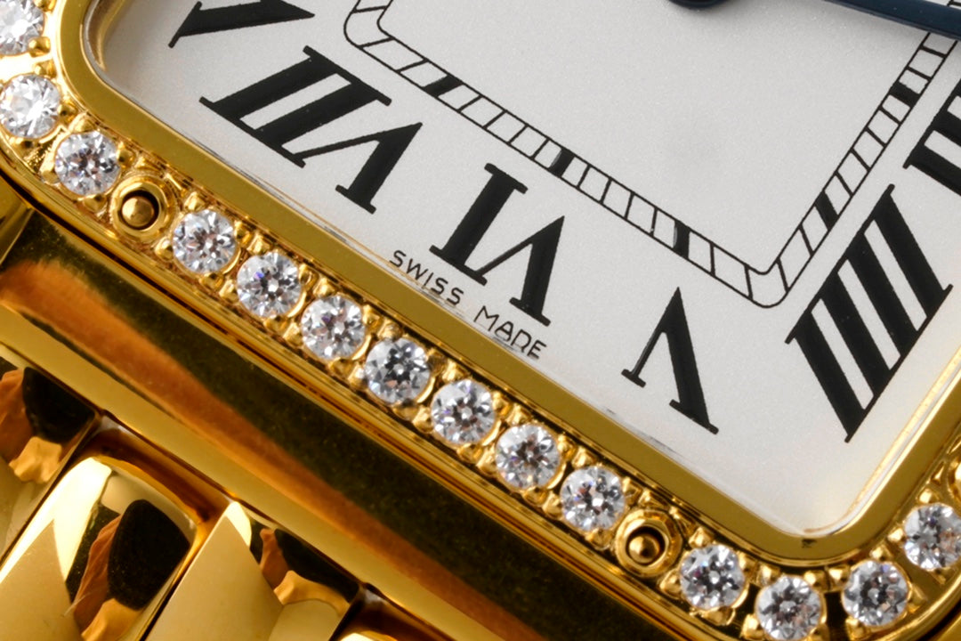 CARTIER PANTHERE 27MM GOLD CASE DIAMOND BEZEL WHITE DIAL