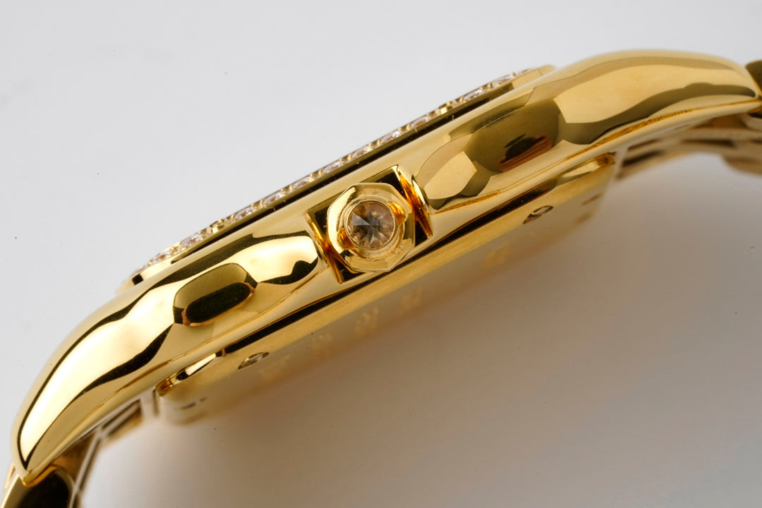 CARTIER PANTHERE 27MM GOLD CASE DIAMOND BEZEL WHITE DIAL