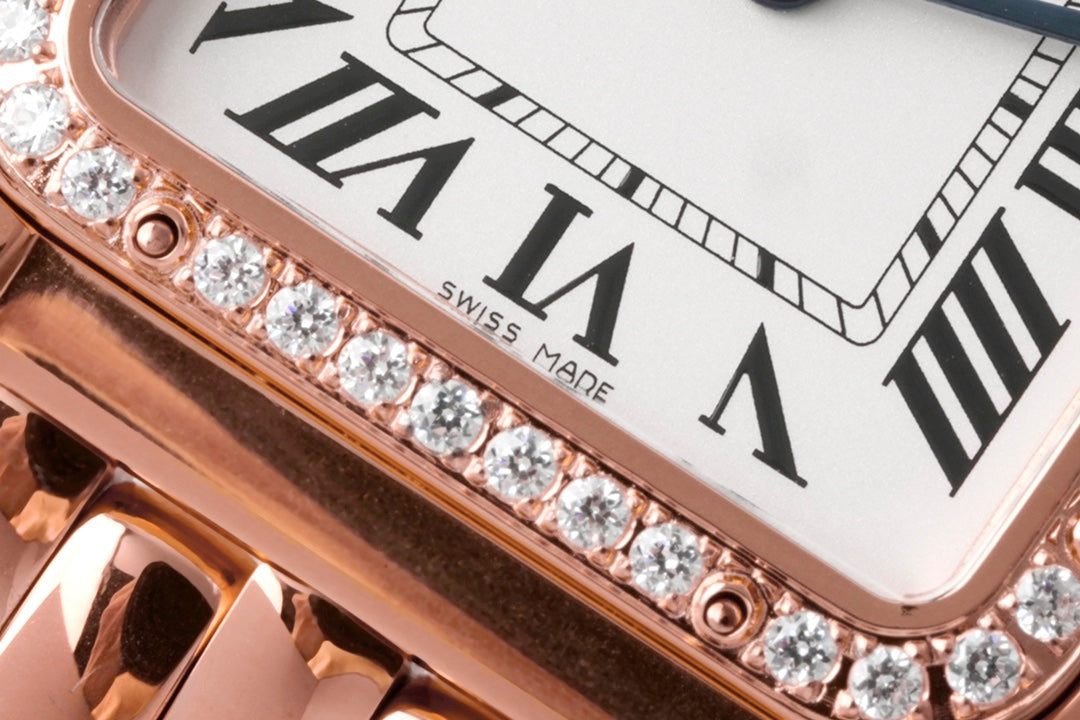 CARTIER PANTHERE 27MM PINK GOLD CASE DIAMOND BEZEL WHITE DIAL