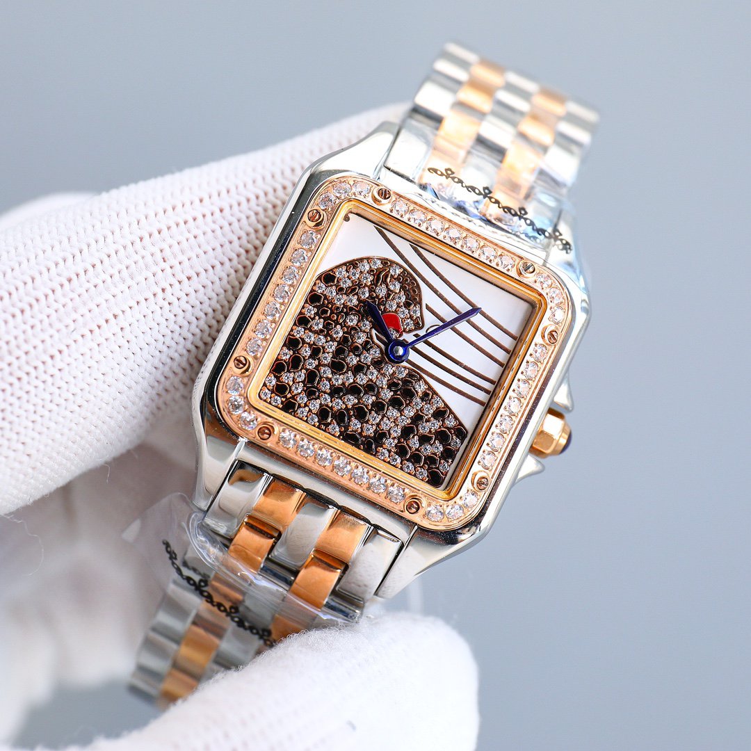 CARTIER PANTHERE 27MM PINK GOLD CASE DIAMOND BEZEL DIAMOND DIAL
