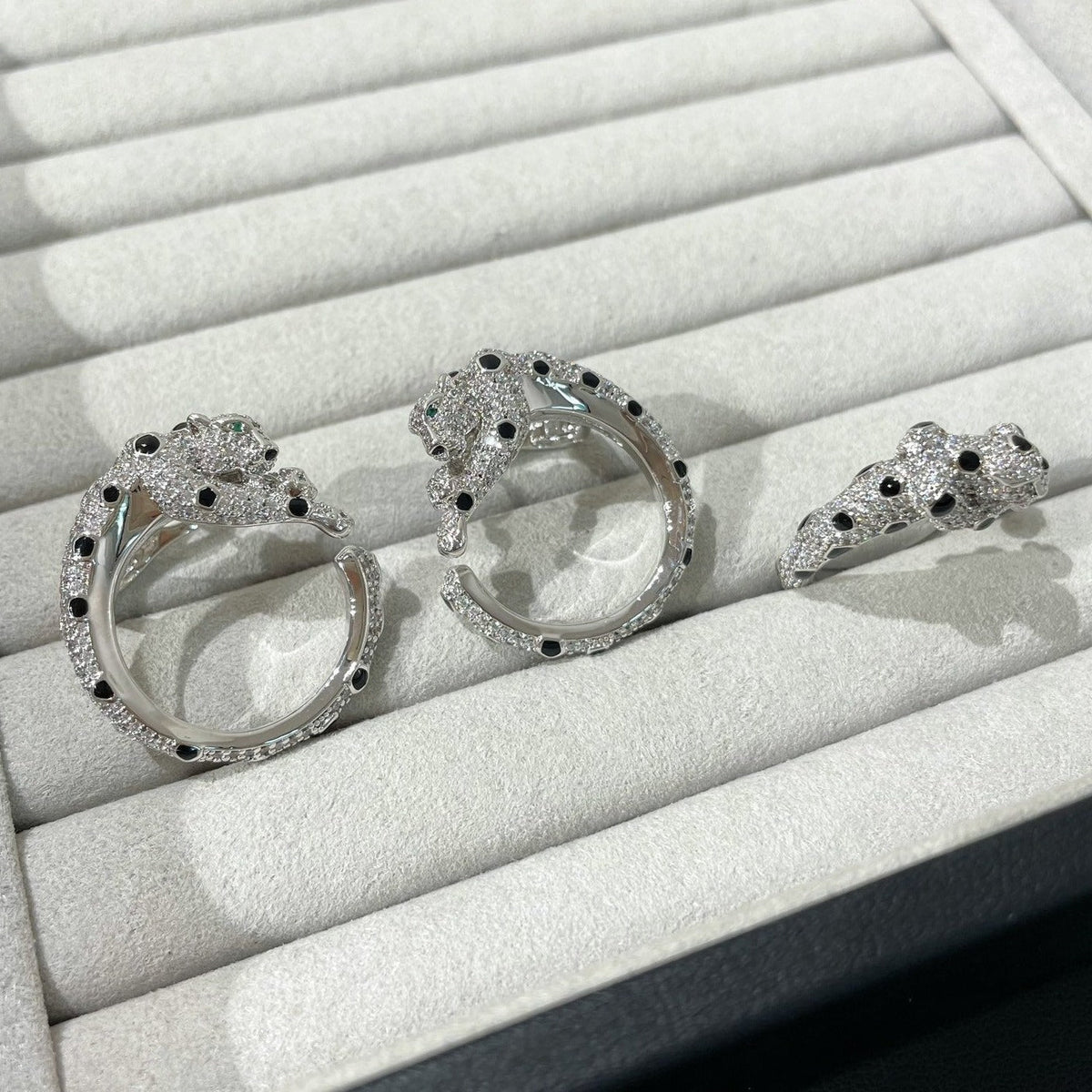 CARTIER PANTHERE DIAMOND ONYX GREEN EMERAL SILVER EARRINGS