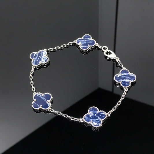 Van Cleef & Arpels CLOVER 5 MOTIF PIETERSITE SILVER BRACELET