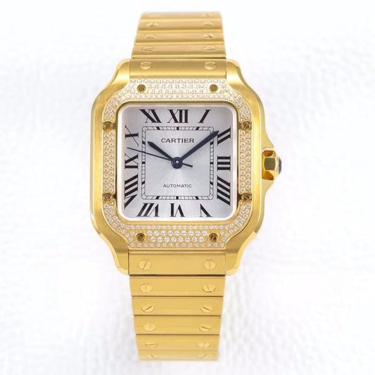 CARTIER SANTOS LADY 35.1MM AUTOMATIC GOLD DIAMOND BEZEL