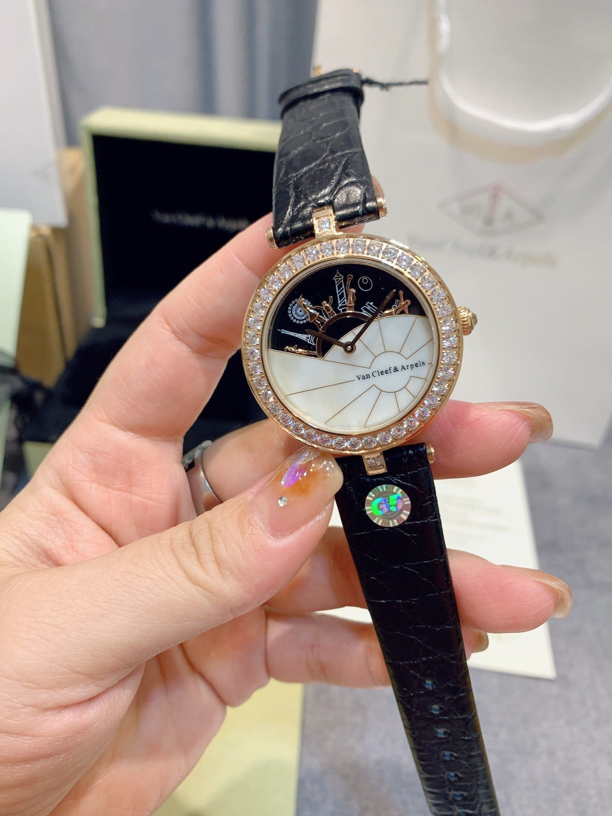 VAN CLEEF & ARPELS LADY ARPELS WATCHS PINK GOLD DIAMOND PAVED
