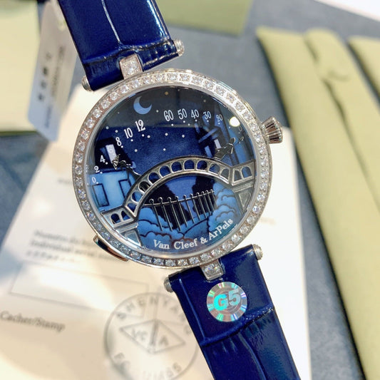 VAN CLEEF & ARPELS LADY ARPELS LOVER BRIDGE BLUE CROCODILE