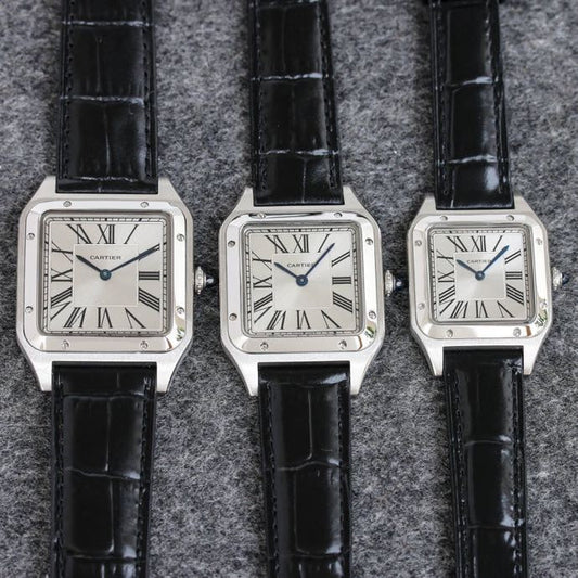 CARTIER SANTOS DUMONT LADY SILVER CASE CROCODILE STRAP