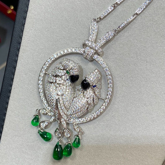 CARTIER LESOISEAUX SILVER DIAMOND PAVED NECKLACE
