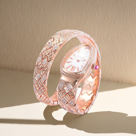 BVLGARI SERPENTI SPIGA 35 PINK GOLD WHITE DIAL