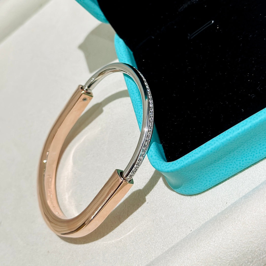 TIFFANY LOCK PINK GOLD SILVER DIAMOND BRACELET
