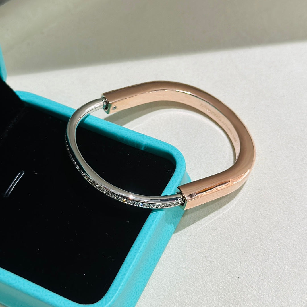 TIFFANY LOCK PINK GOLD SILVER DIAMOND BRACELET