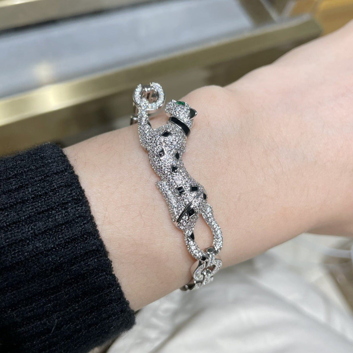 CARTIER PANTHERE DE CARTI SILVER DIAMOND ONYX BRACELET
