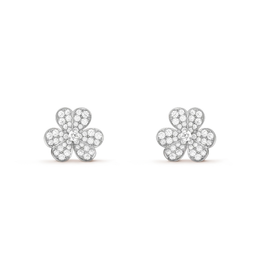 Van Cleef & Arpels CLOVER COMOS SILVER DIAMOND EARRINGS