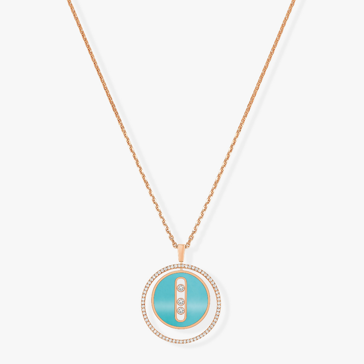 MESSIKA LUCKY MOVE 3 DIAMONDS TURQUOISE PINK GOLD DIAMOND NECKLACE