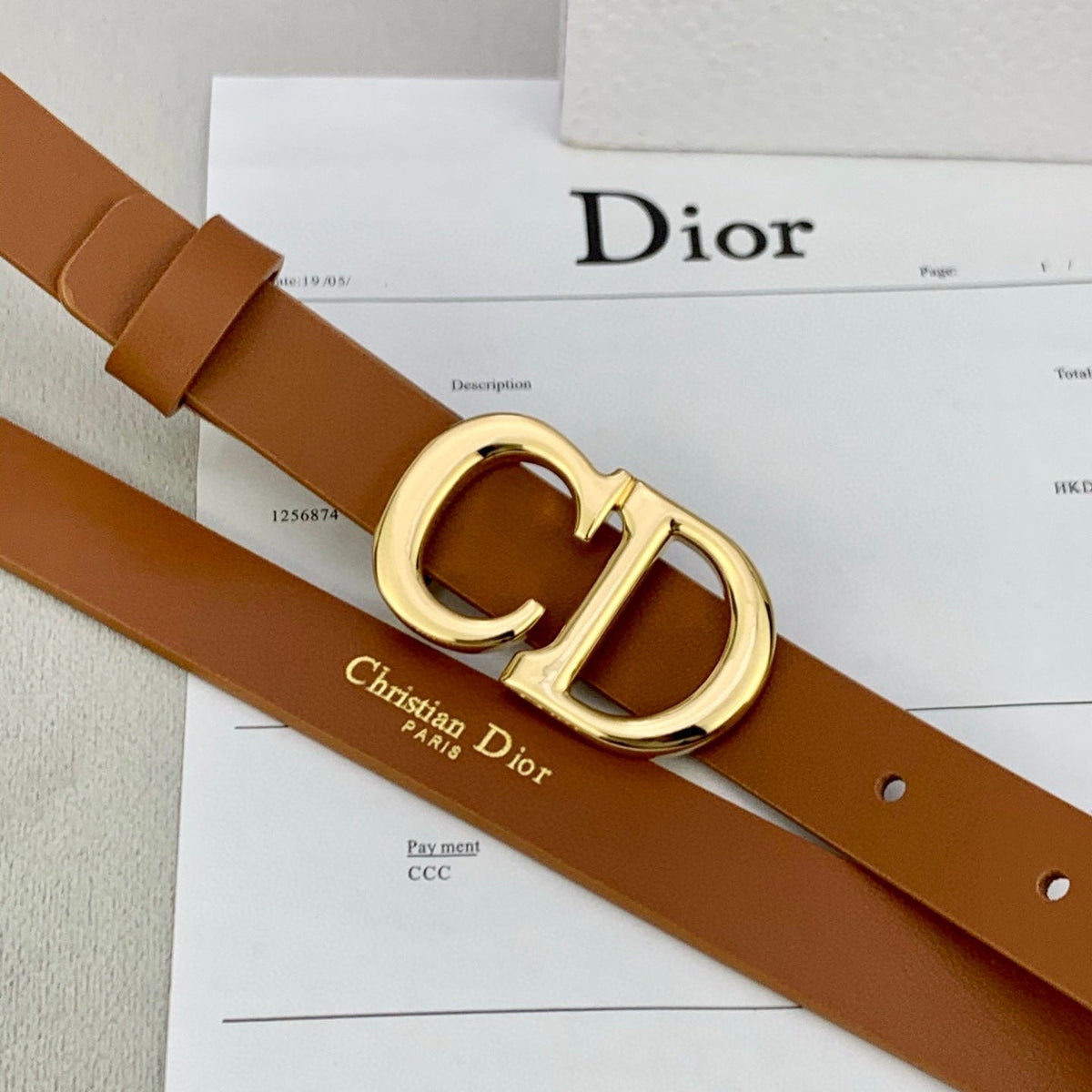 DIOR 25S BELT 20 MM IN BROWN CALFSKIN WITH GOLD HARDWARE 590779
