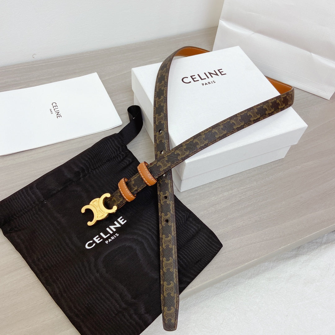 CELINE TRIOMPHE 18MM REVERSIBLE IN DARK BROWN MONOGRAM CALFSKIN AND BROWN CALFSKIN WITH GOLD BUCKLE