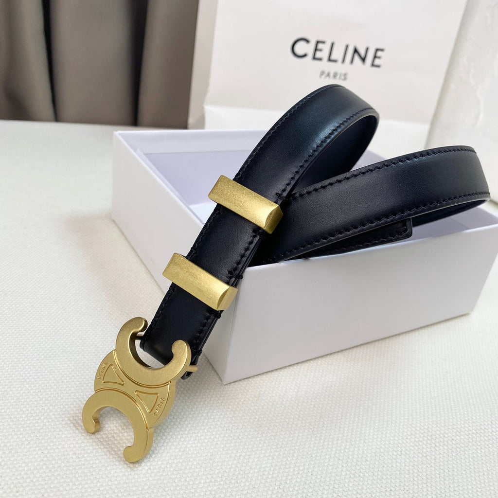 CELINE Medium Triomphe Belt 25mm Black Calfskin Gold Loop Ghw