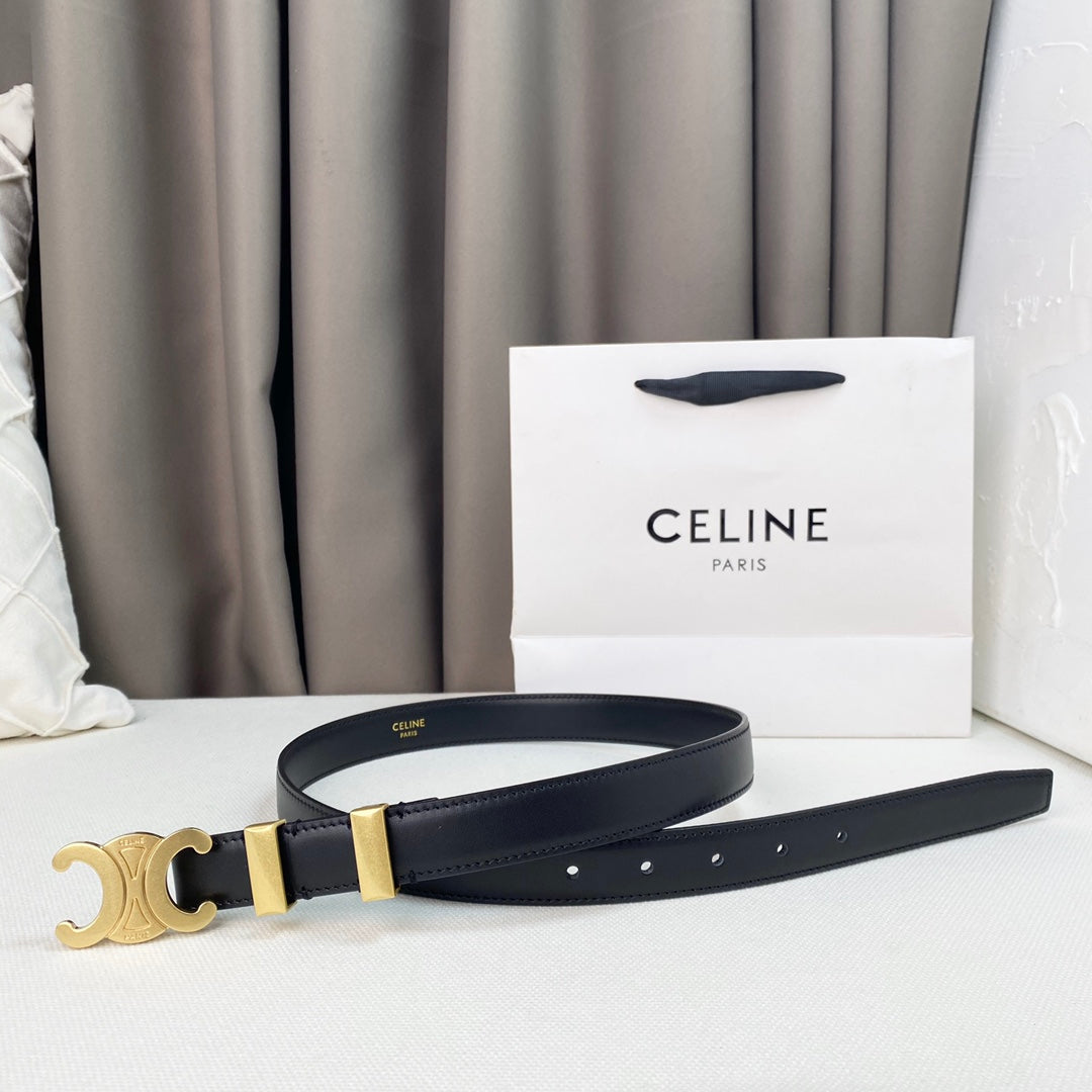 CELINE Medium Triomphe Belt 25mm Black Calfskin Gold Loop Ghw
