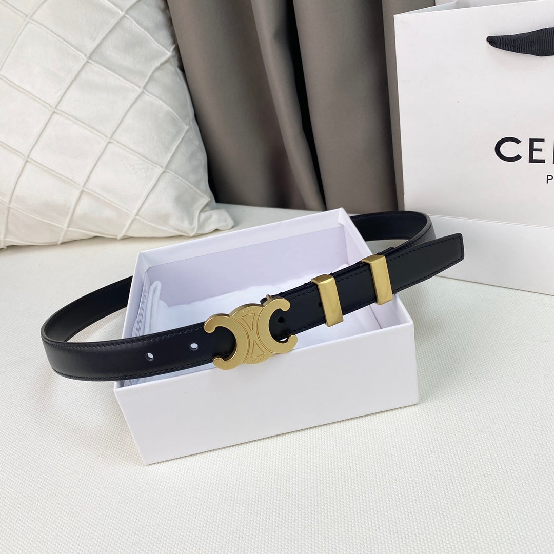 CELINE Medium Triomphe Belt 25mm Black Calfskin Gold Loop Ghw