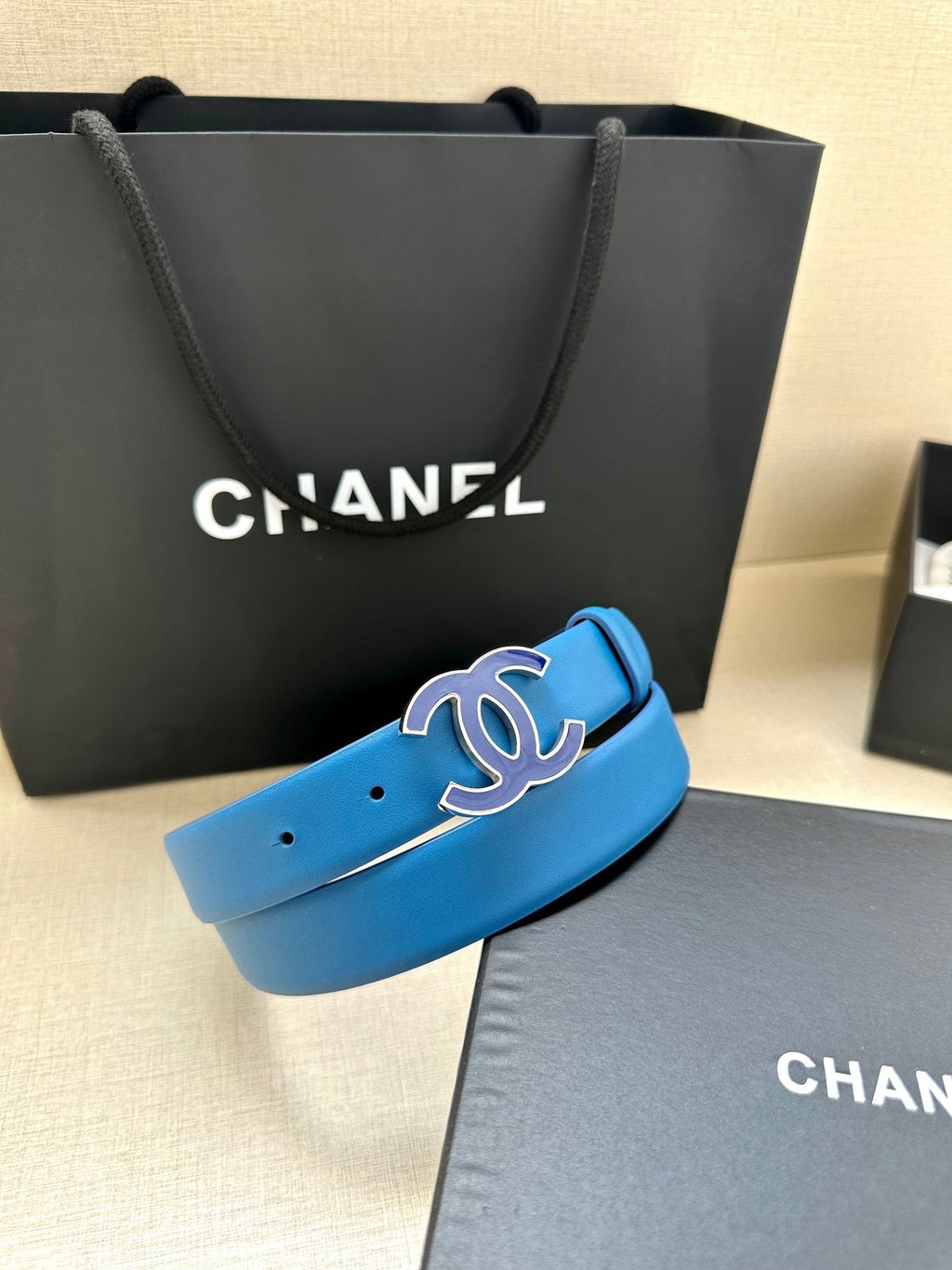 CHANEL 30MM BELT IN COBALT BLUE SMOOTH CALFSKIN METAL HARDWARE