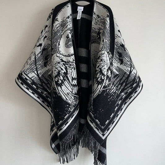 BURBERRY SWAN CAPE IN BLACK MIX WHITE CASHMERE 402246
